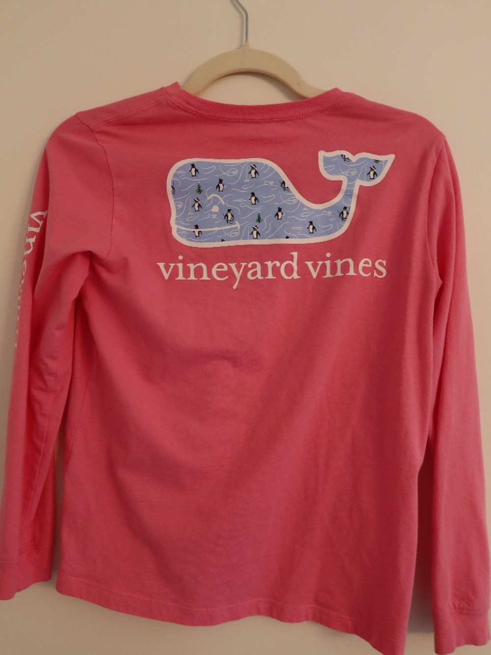 Girl Pink Vineyard Vines Long Sleeve T Shirt Size 10 Penguin Design Front Pocket
